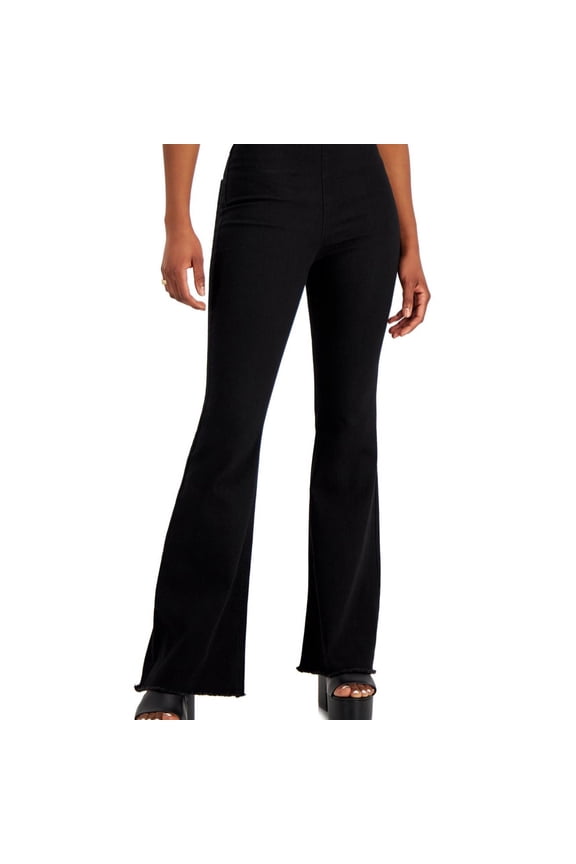 Womens High Rise Pull On Flared Jeans, Black, Juniors, 5