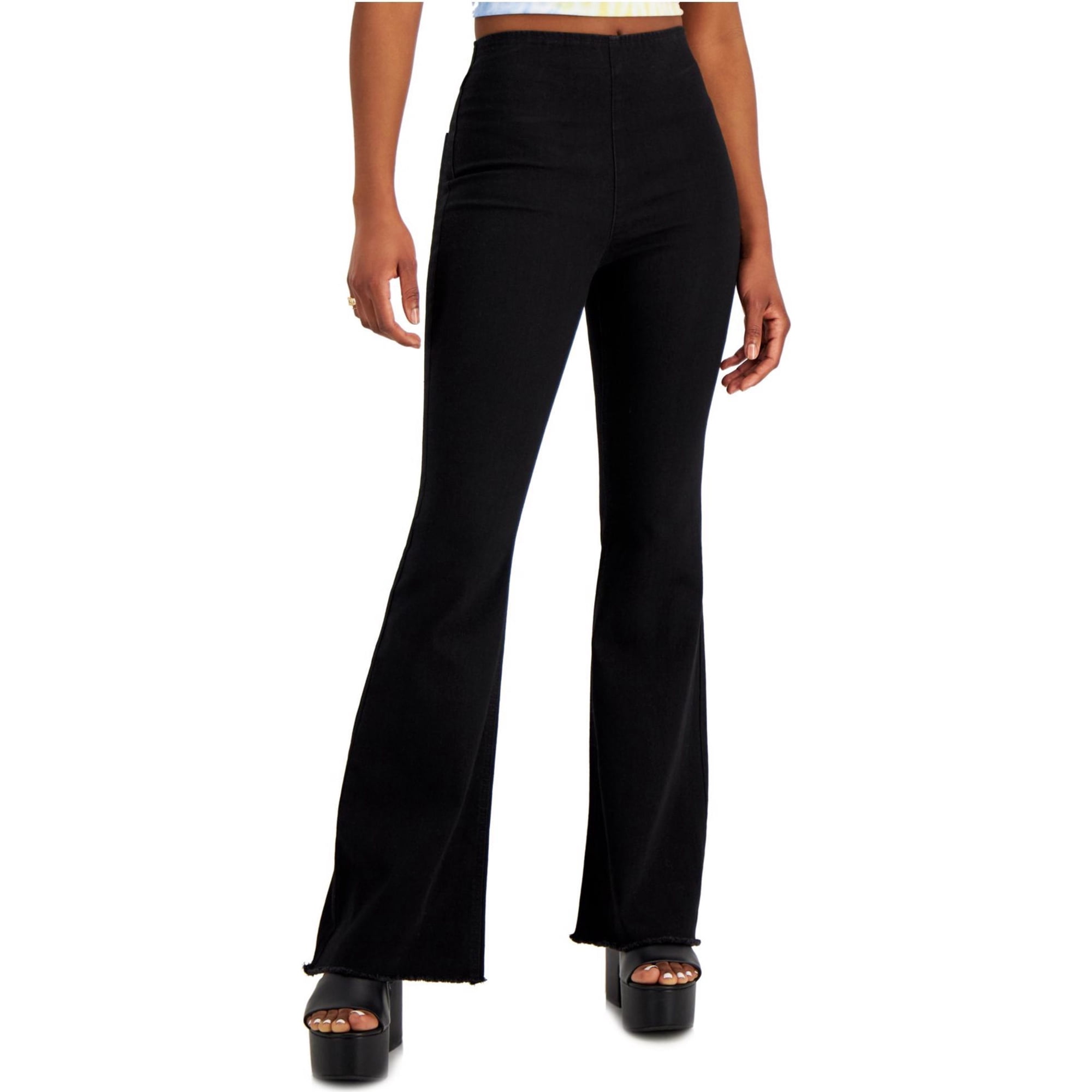 Womens High Rise Pull On Flared Jeans, Black, Juniors, 7