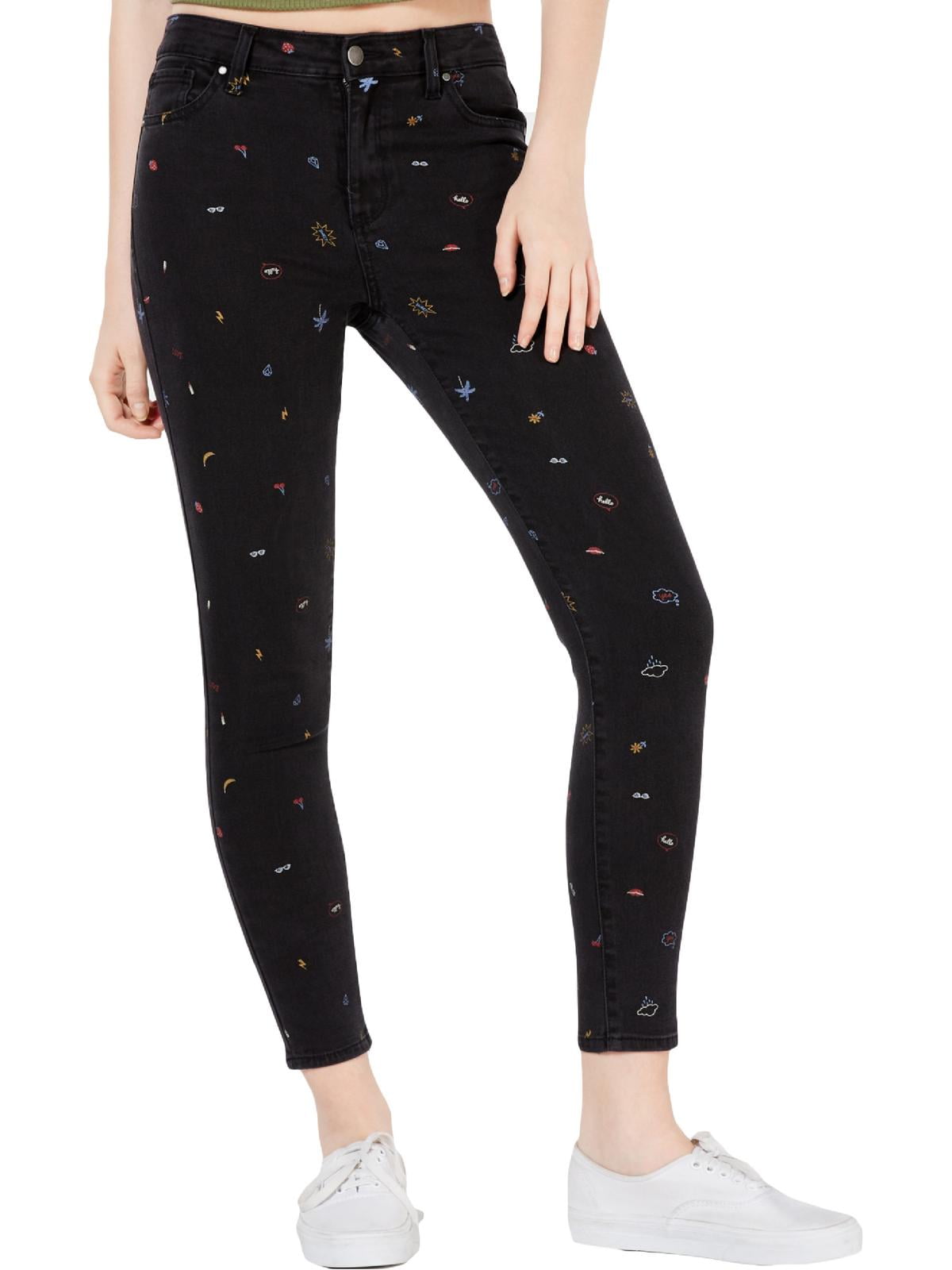 Tinseltown Womens Juniors Animal Print MidRise Skinny Jeans Gray 1