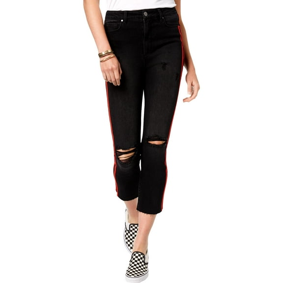 Tinseltown Womens Juniors Destroyed Side Stripe High-Waist Jeans