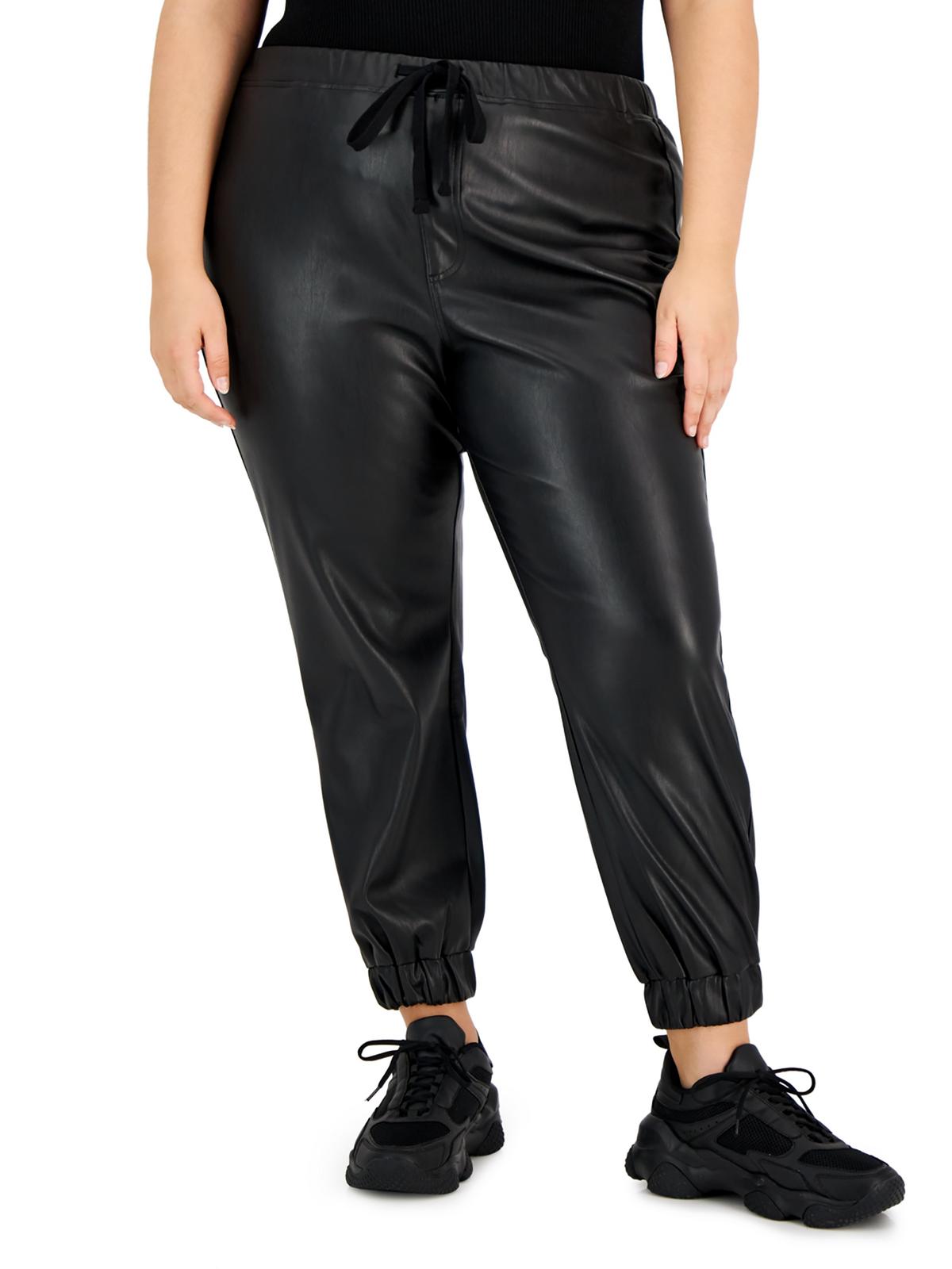 Tinseltown Womens Juniors Faux Leather Plus Jogger Pants