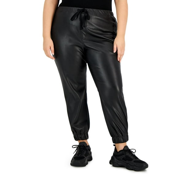 Tinseltown Womens Juniors Faux Leather Plus Jogger Pants