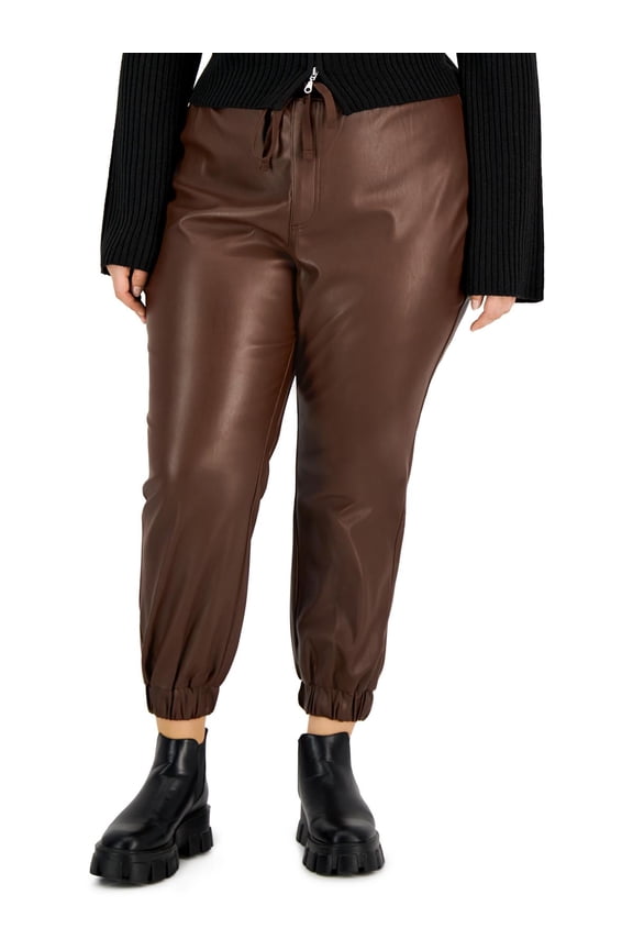 Womens Juniors Faux Leather Plus Jogger Pants