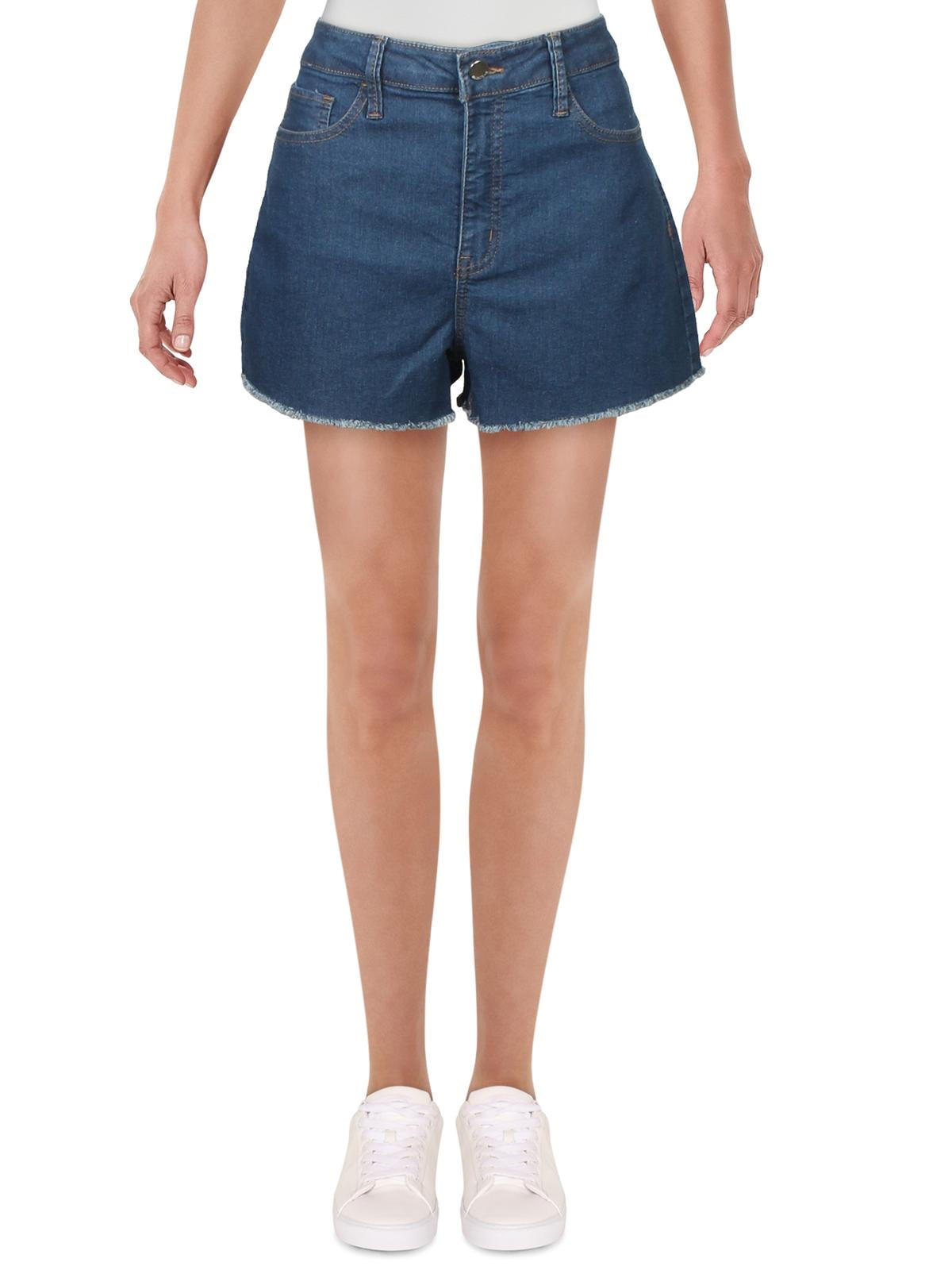 Tinseltown Womens Juniors High Rise High Waist Denim Shorts Blue 1