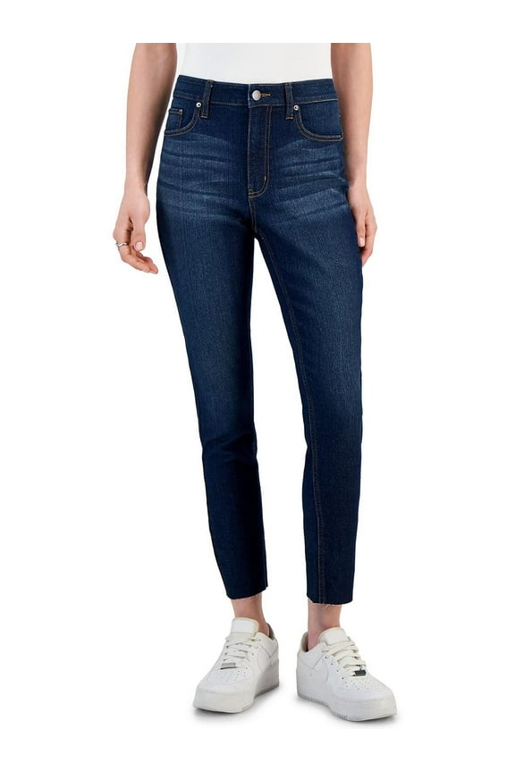 Womens Juniors Raw Hem High Rise Skinny Jeans
