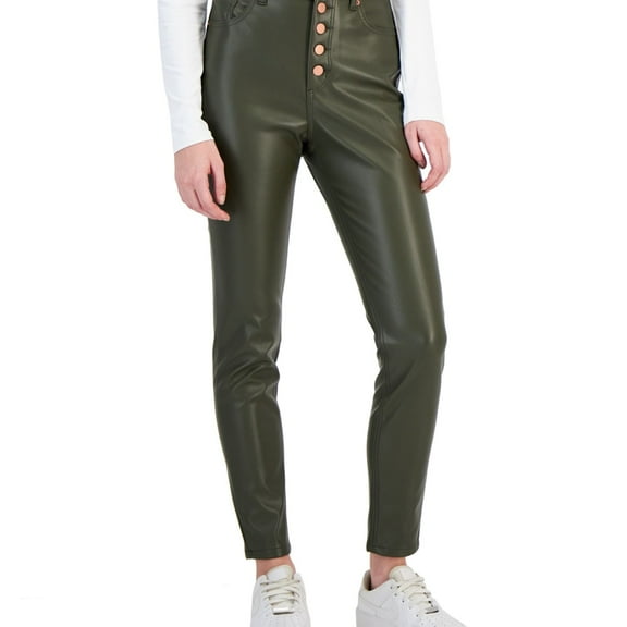 Tinseltown Womens Patent Casual Trouser Pants, Green, Juniors, 1
