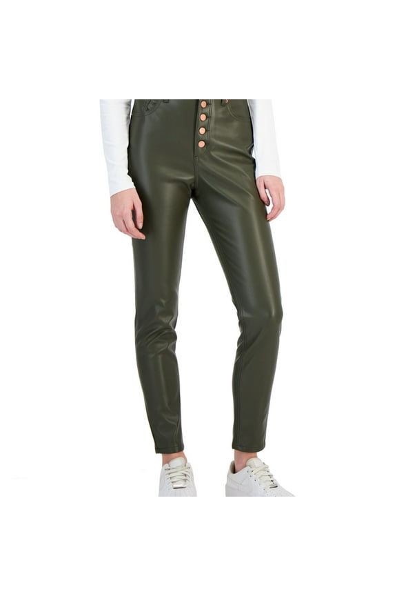 Womens Patent Casual Trouser Pants, Green, Juniors, 9