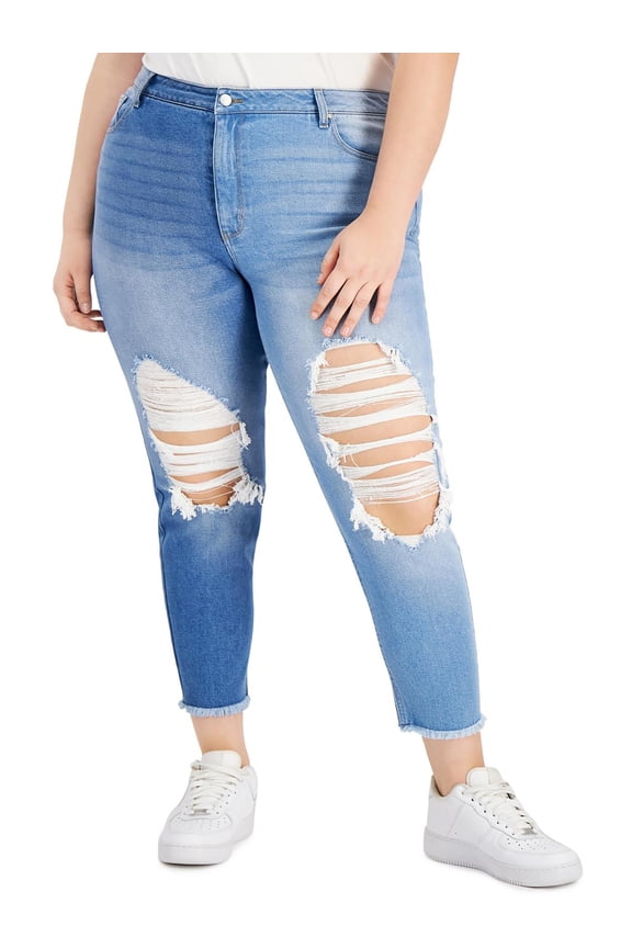 Womens Plus Hi Rise Ripped Mom Jeans