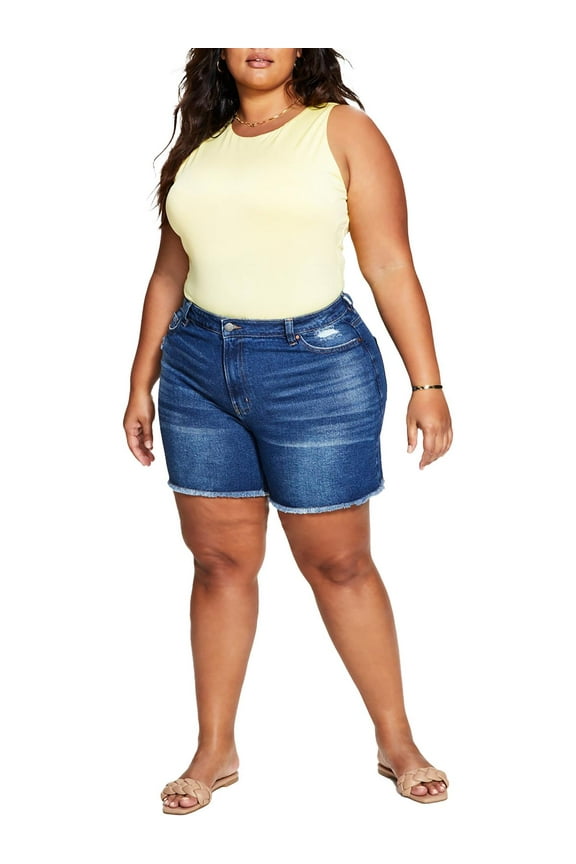 Womens Plus High Rise Dark Wash Denim Shorts