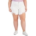 thumbnail image 1 of Tinseltown Womens Plus High Rise Frayed Hem Denim Shorts, 1 of 2