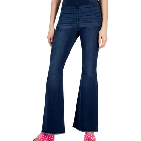 Tinseltown Womens Pull-on Frayed-Hem Flared Jeans, Blue, Juniors, 0