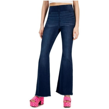 Tinseltown Womens Pull-on Frayed-Hem Flared Jeans, Blue, Juniors, 1