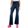 thumbnail image 1 of Tinseltown Womens Pull-on Frayed-Hem Flared Jeans, Blue, Juniors, 9, 1 of 1