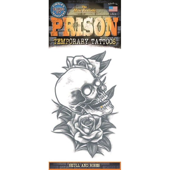 Tinsley DFPR314 Tinsley Transfers Prison Skull & Roses Temporary Tattoo