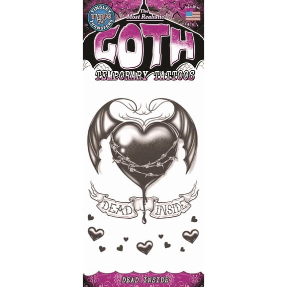 Tinsley Transfers Dead Inside Goth Temporary Tattoo FX, Black White