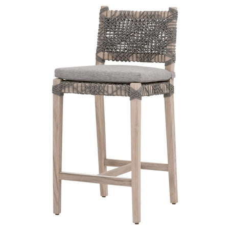 Tinsy 28 Inch Patio Outdoor Counter Stool, Rope Woven Back and Seat, Gray- Saltoro Sherpi