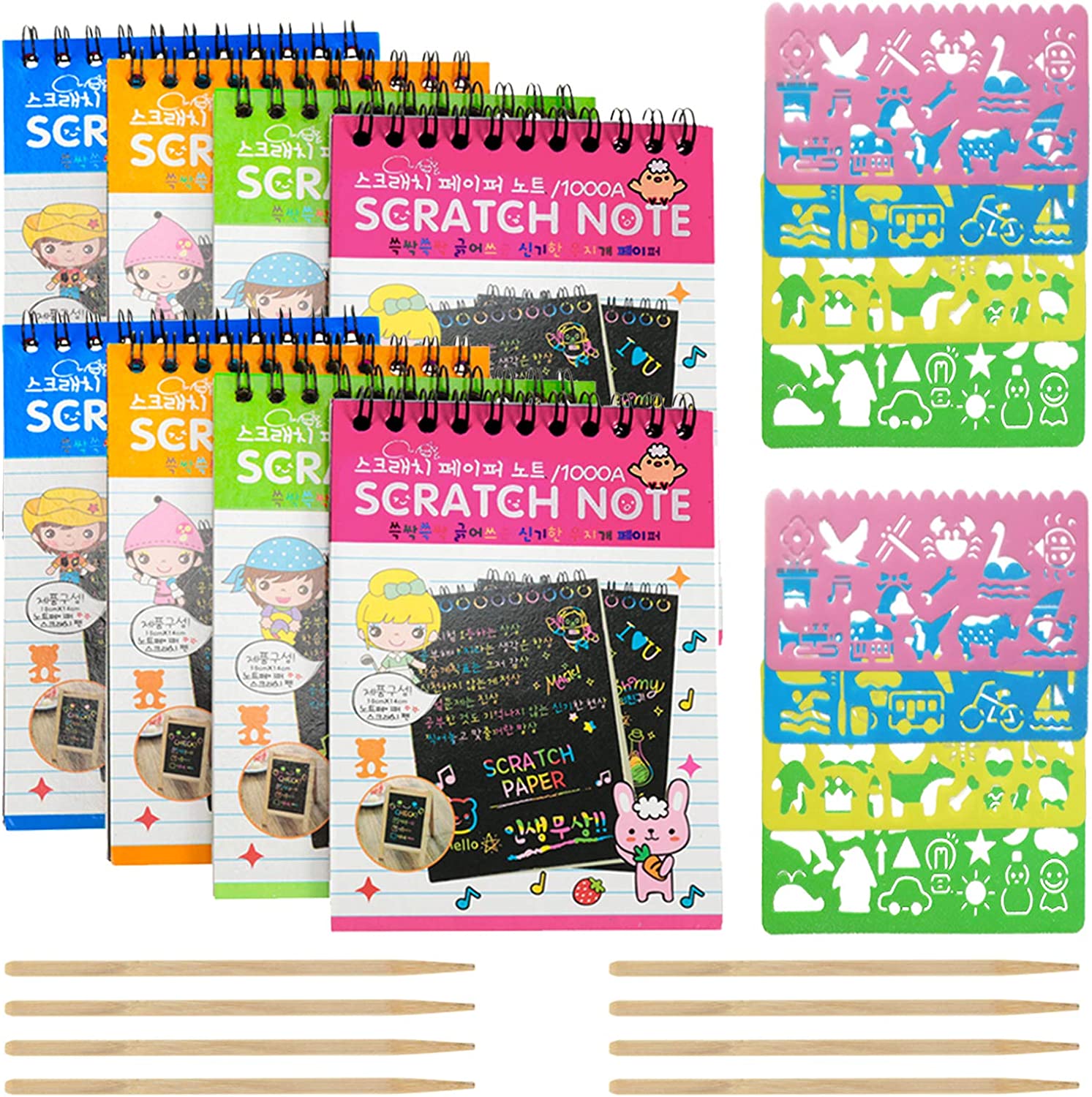 Tintec 8 Pack Scratch Notebooks, Rainbow Scratch Note Combo Art Set