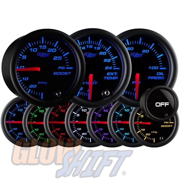 Tinted 7 Color 30 PSI Boost/Vacuum, Oil Pressure & 2400 F Exhaust Gas Temperature Gauge Set