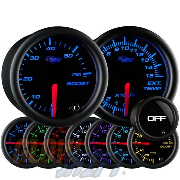 GlowShift | 2-1/16 (52mm) Tinted 7 Color Series 60 PSI Boost Gauge & 1500 Fahrenheit Pyrometer EGT Gauge Dual Set for Cars and Trucks