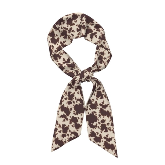 Tinted Cloth Long Strip Silk Scarf 46.9in×3.1in Soft, Silky, Shiny, Dustproof And Sunscreen For Daily Out Date Travel Photos Dark Brown Cow Pattern