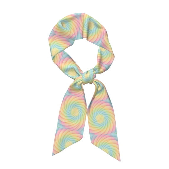 Tinted Cloth Long Strip Silk Scarf 46.9in×3.1in Soft, Silky, Shiny, Dustproof And Sunscreen For Daily Out Date Travel Photos Lightgreen Tie Dye Background Rainbow Colors_1