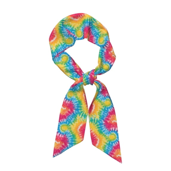 Tinted Cloth Long Strip Silk Scarf 46.9in×3.1in Soft, Silky, Shiny, Dustproof And Sunscreen For Daily Out Date Travel Photos Red Tie Dye Background Rainbow Colors (4)
