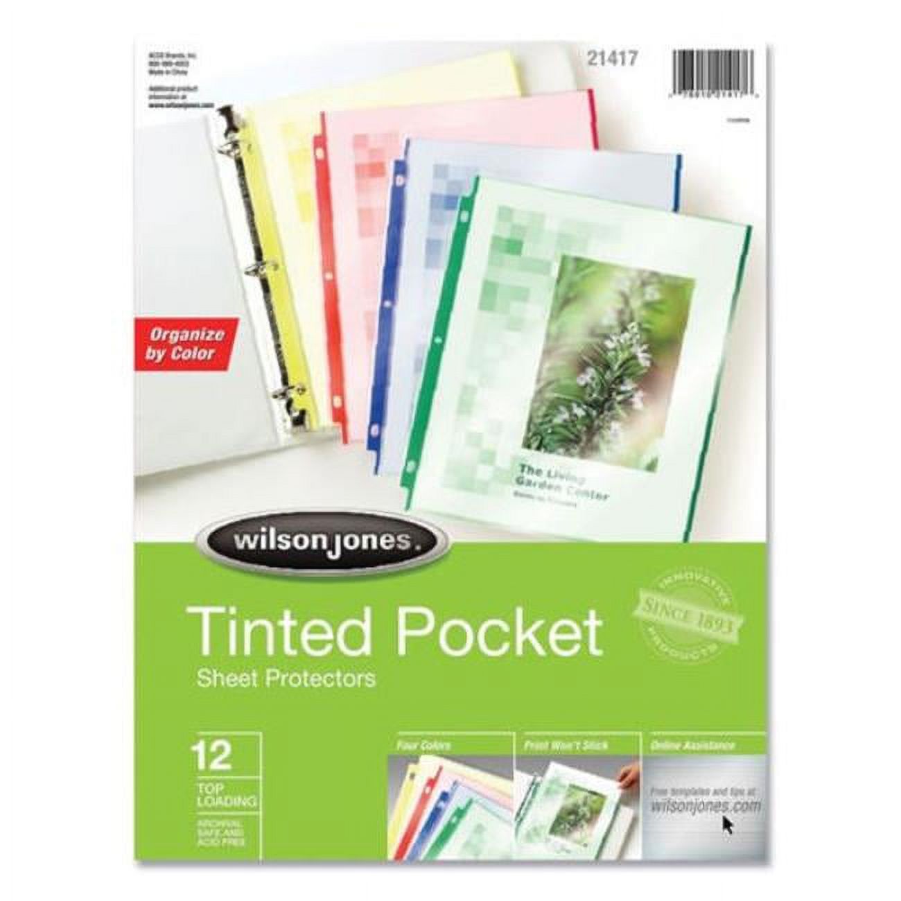 Tinted Pocket Sheet Protectors 3 Hole Punched Top Loading Letter Assorted Color Pack