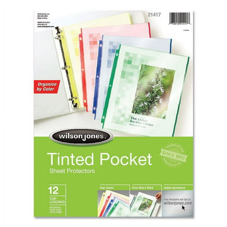 Tinted Pocket Sheet Protectors, 3 Hole Punched, Top Loading, Letter, Assorted Colors, 12/Pack Tinted Pocket Sheet Protectors, 3 Hole Punched, Top Loading, Letter, Assorted Colors, 12/Pack