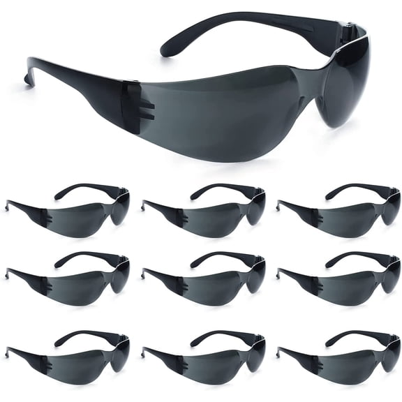 Tinted Safety Glasses Bulk of 24, Protective Safety Sunglasses, Dark Smoke Lenses for UV Protection, ANSI Z87.1 Impact Resistant Eye Protection for Work, Lab, Construction