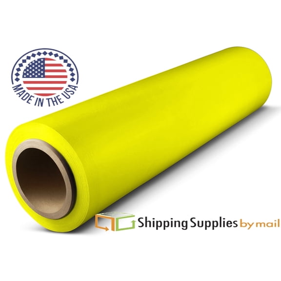 SSBM Yellow Tinted Stretch Wrap 18 Inch x 1500 Feet 4 Rolls 63 Gauge Hand Shrink Film for Pallet Moving Shipping Wrapping