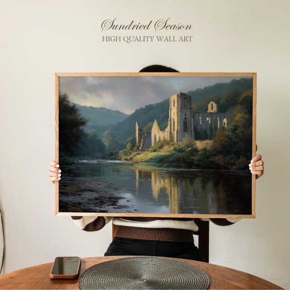 Tintern Abbey Wall Art Romantic Ruins River Wye Gothic Architecture, Stretched Canvas 16x20in