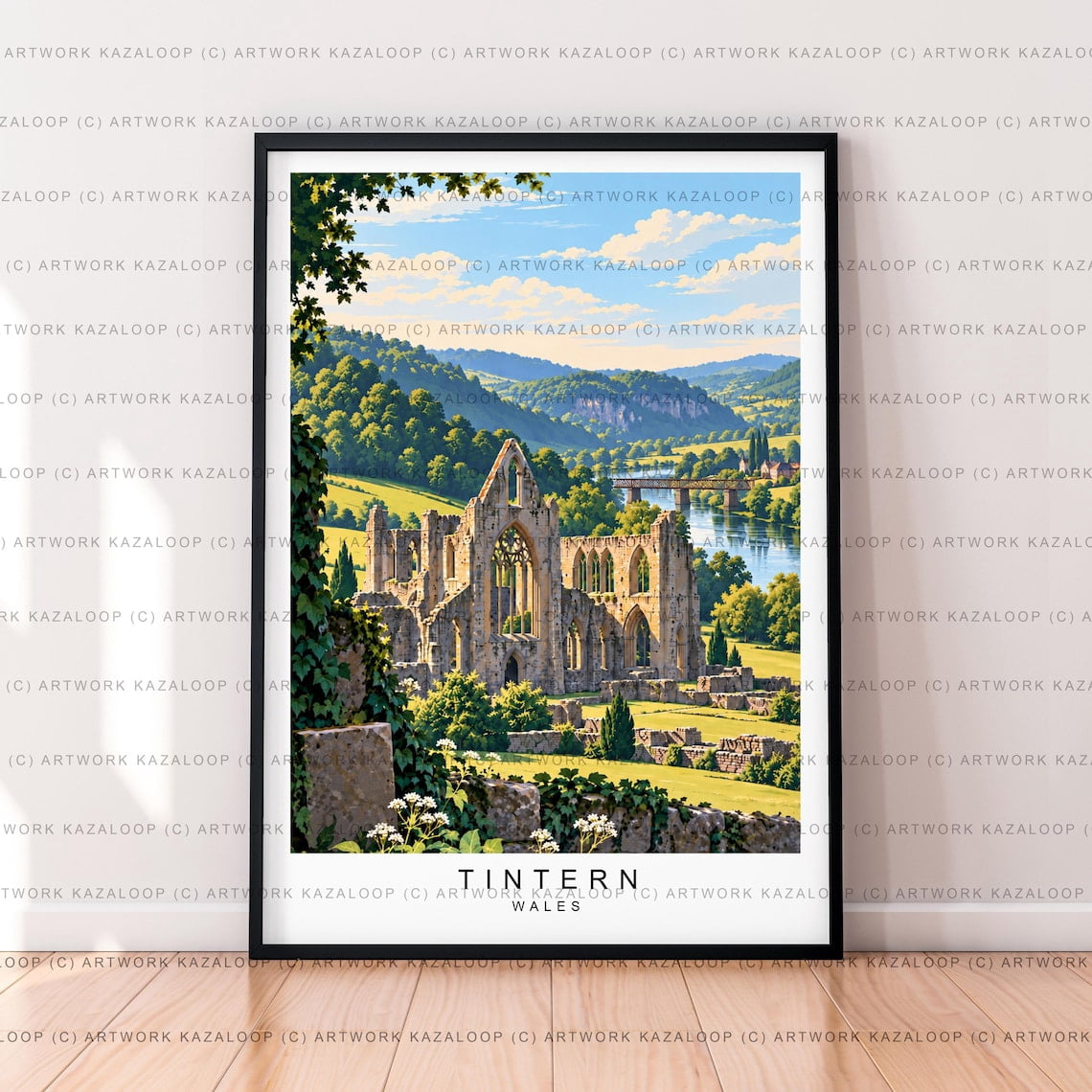Tintern Wales Illustration Poster, Abbey, Wye Valley Historic Ruins ...
