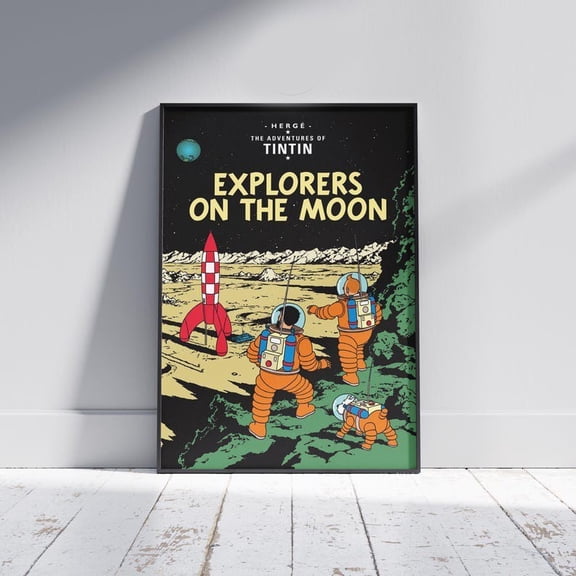 Tintin Explorers on the Moon Vintage Comic Art Poster