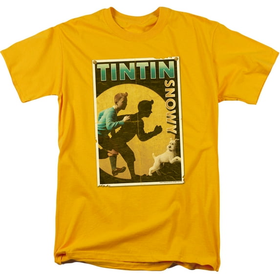 Tintin Tintin & Snowy Flyer Adult 18/1 T-Shirt Gold