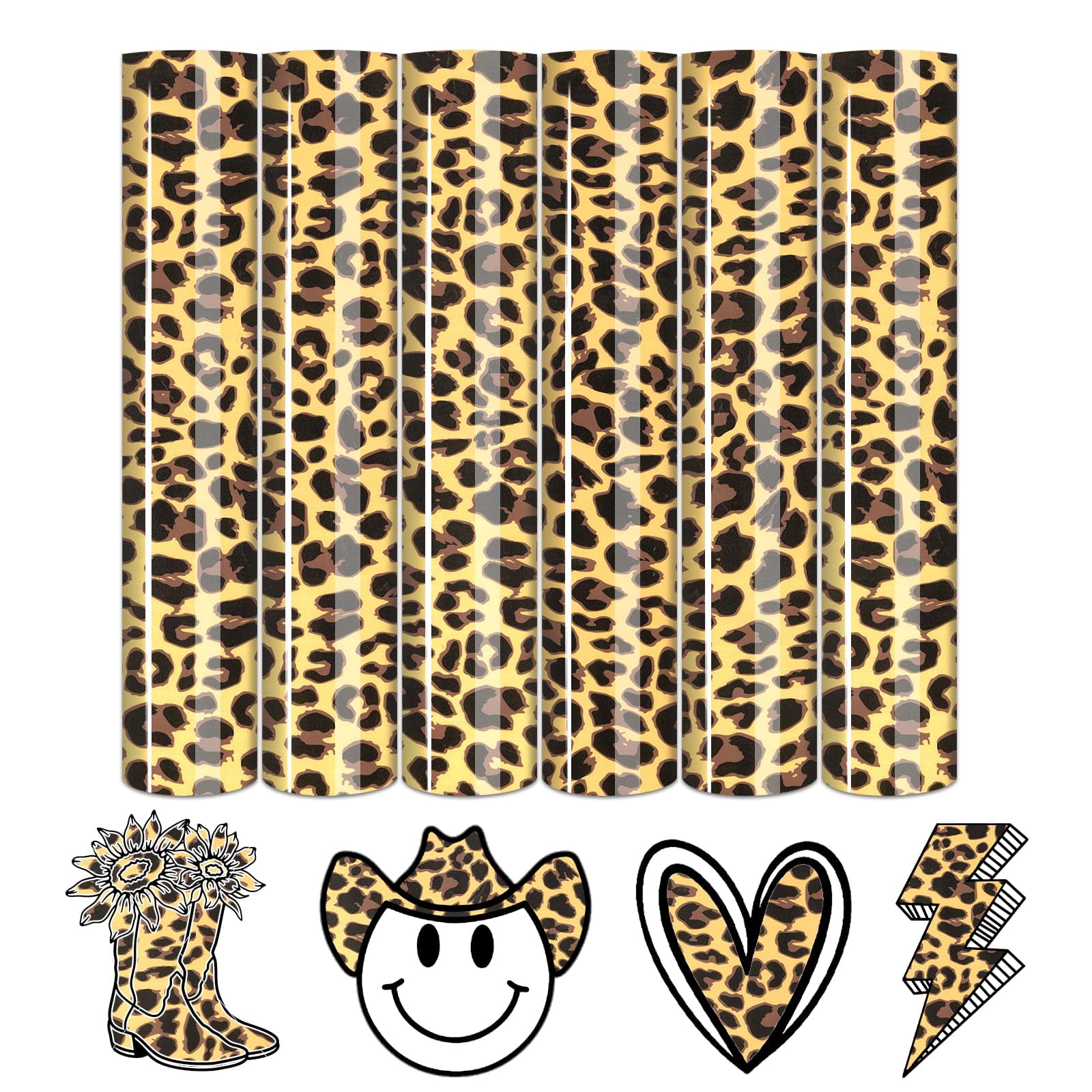 Cowhide Pattern HTV Vinyl Sheets - 6 Pack, 12x10 Inches, Heat Transfer Vinyl For Cricut & Silhouette