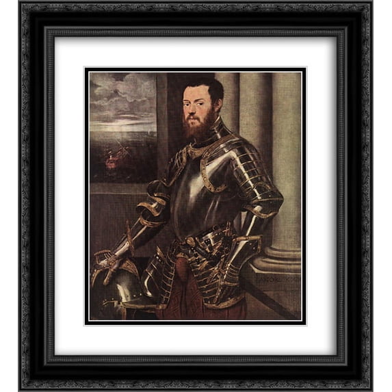 Tintoretto 2x Matted 20x22 Black Ornate Framed Art Print 'Man in Armour'