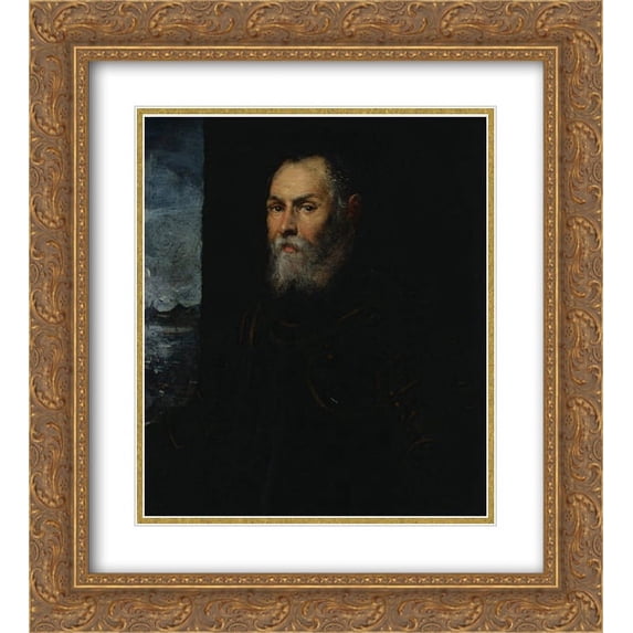 Tintoretto 2x Matted 20x22 Gold Ornate Framed Art Print 'Portrait of a Venetian admiral'