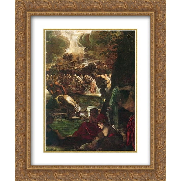Tintoretto 2x Matted 20x24 Gold Ornate Framed Art Print 'Baptism of Christ [detail: 1]'