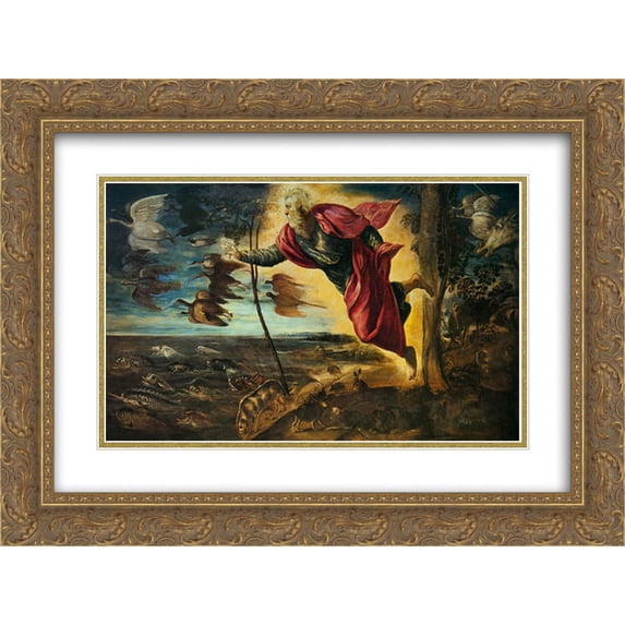 Tintoretto 2x Matted 24x18 Gold Ornate Framed Art Print 'Creation of the Animals'