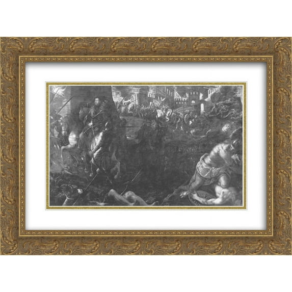 Tintoretto 2x Matted 24x18 Gold Ornate Framed Art Print 'Taking Milan by Federico II Gonzaga'