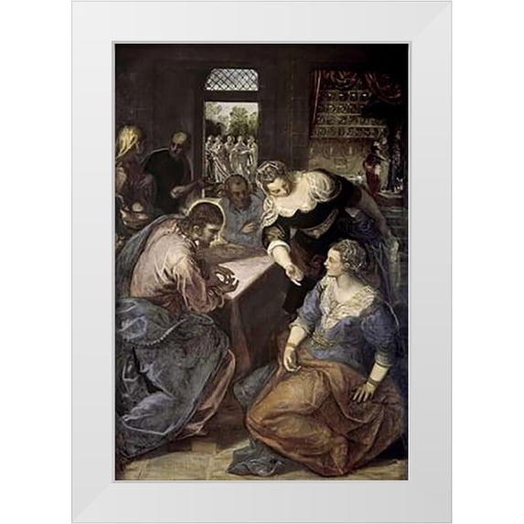 Tintoretto, Jacopo 13x18 White Modern Wood Framed Museum Art Print Titled - Museumist In The House of Mary and Martha