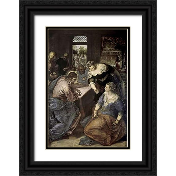 Tintoretto, Jacopo 17x24 Black Ornate Wood Framed with Double Matting Museum Art Print Titled - Museumist In The House of Mary and Martha