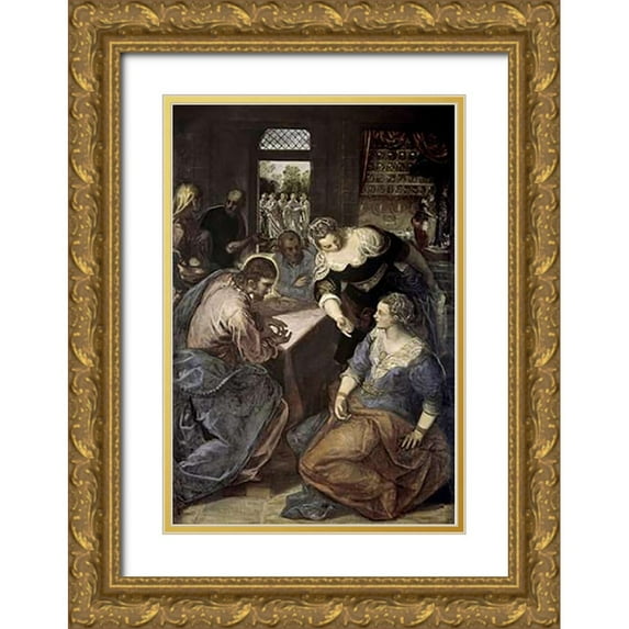 Tintoretto, Jacopo 17x24 Gold Ornate Wood Framed with Double Matting Museum Art Print Titled - Museumist In The House of Mary and Martha