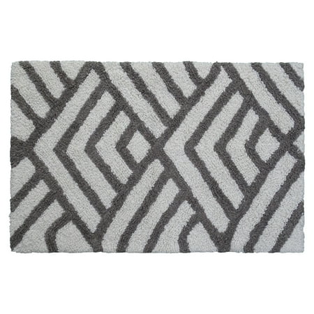 Tints & Tones LLC Vibhsa Bath Rug Geometric Pattern in Grey & Ivory 20" x 32"