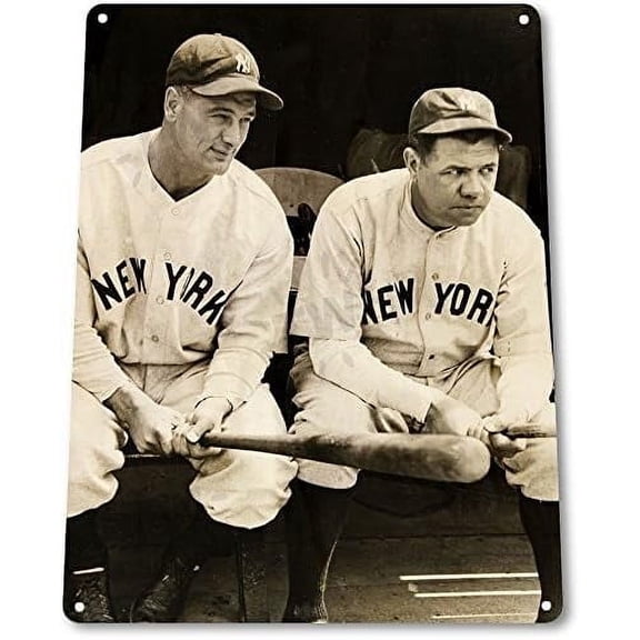 Tinworld Tin Sign: Babe Ruth & Lou Gehrig Yankees Historic Baseball Photo Metal Sign Decor A228