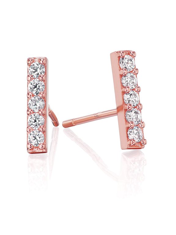 Tiny 14K Gold Cubic Zirconia CZ Dainty Mini Bar Stud Earrings rose-gold