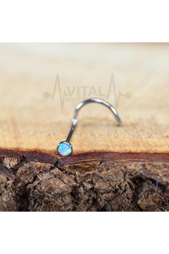 Tiny 22G Opal Nose Ring, Cork Screw, Press Fit, 316L Surgical Steel, Multicolor - Vital Body Jewelry