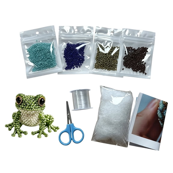 Tiny 3D Beaded Animal Craft Kit, Mini Animals Bead Animal Making Kit, Beginner Bead Pets Kit - Stress Relief Handmade Gift & Decoration (Frog)