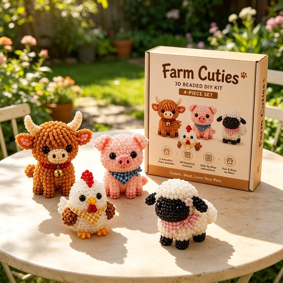 Tiny 3D Beaded Animal DIY Kit, 2026 New Cute Bird & Animal Beading Craft Set, Handmade Bead Art Mosaic Kit, Stress Relief Creative DIY Decoration Gifts for Adults Teens Beginners(Farm Cuties)