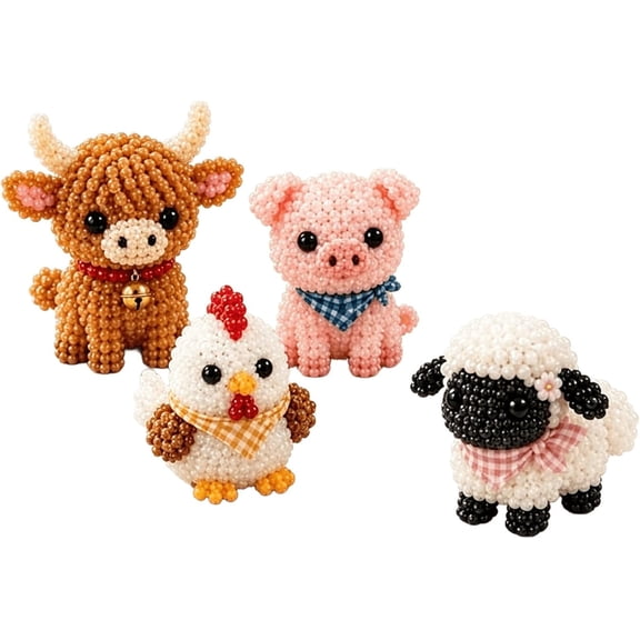 Tiny 3D Beaded Animal DIY Kit, 3-5 Pcs Animal Beading Craft Kit with Tools and Instructions, Handmade 3D Bead Animals Set for Adults Beginners Teens(Farm Cuties)